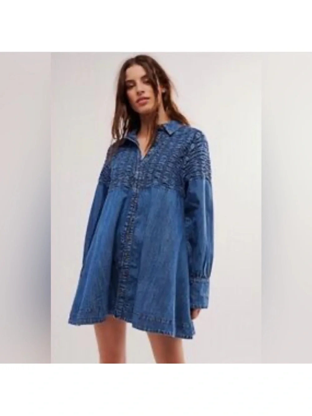 Women’s Free People Denim Find Me Now Long Sleeve Mini Dress Size Small
